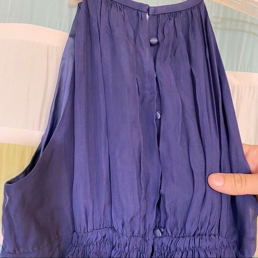 Rebecca Taylor Silk Beaded Waist Halter Dress Blue Sz 2 - Picture 7 of 9
